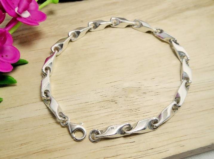 Bracelets Solid 3D Link Chain Bracelet 925 Sterling Silver Handmade Mens Gifts For Him - by Sup