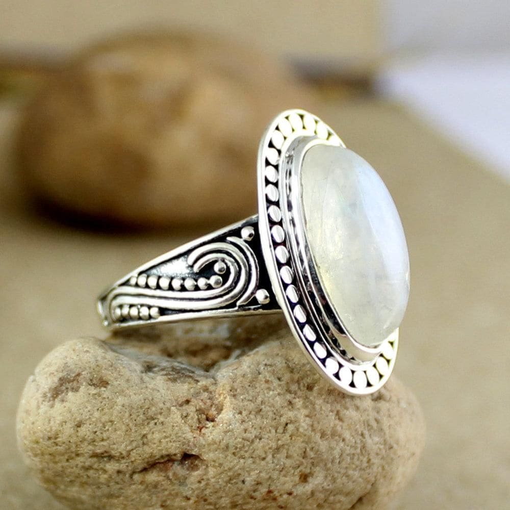 Solid Sterling 925 Silver Handmade Jewelry Rainbow Moonstone Ring Nickel Free - By Maya Studio