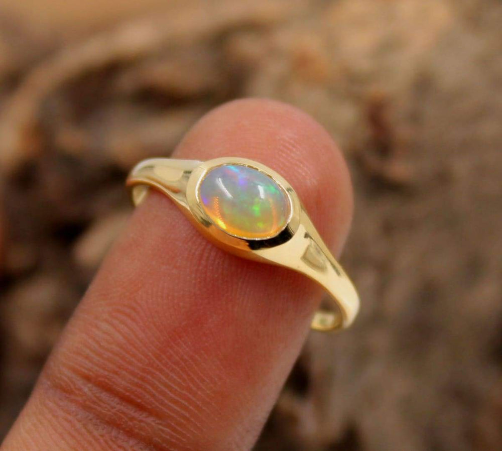 Solitaire Natural Ethiopian Opal Engagement Ring,Solid 925 Sterling Silver Jewelry,Promise Ring - by Maya Studio