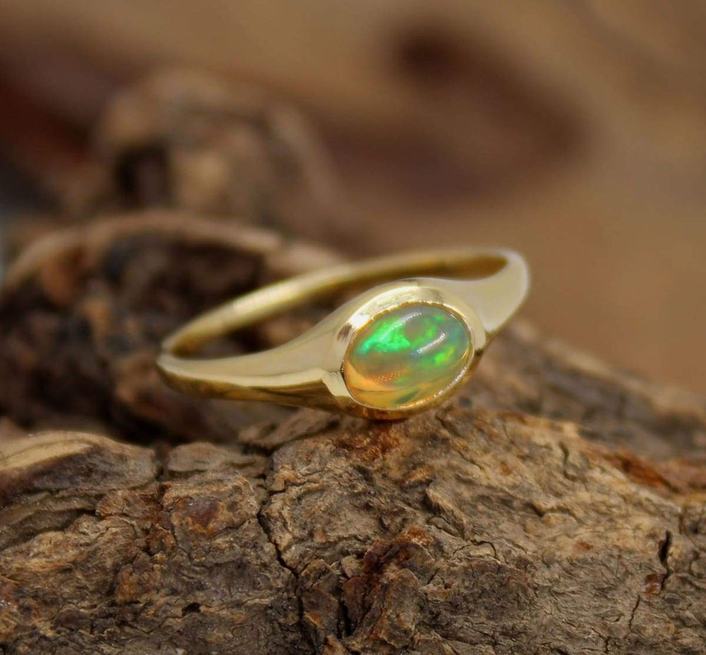 Solitaire Natural Ethiopian Opal Engagement Ring,Solid 925 Sterling Silver Jewelry,Promise Ring - by Maya Studio