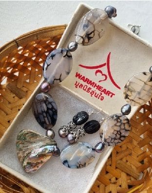 Spider Agate And Freshwater Pearl Necklace Earring Set - By Warm Heart Worldwide