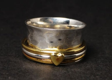 Spinner Band With two gold and silver heart ring, - by Heaven Jewelry