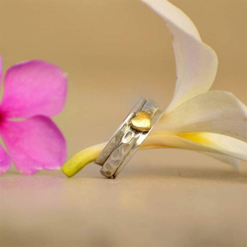 rings 925 Silver Spinner Ring Fidget Heart Worry Meditation Women Sterling - by InishaCreation