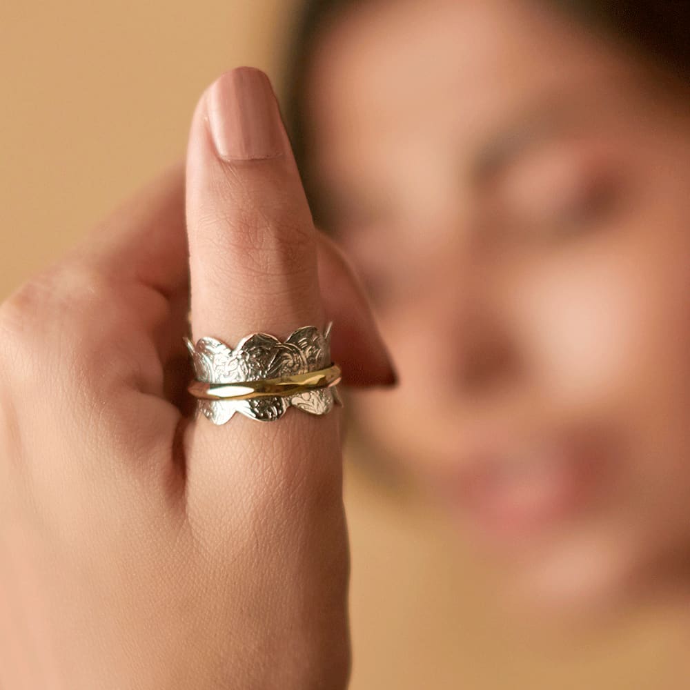 Rings Spinner Ring 925 Silver Worry Thumb Meditation Band Fidget Promise Women Gift For Her - by InishaCreation
