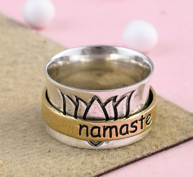 Spinner Ring Fidget Namaste Unisex 925 Silver Thumb Meditation Worry Women Gift For Her - by InishaCreation