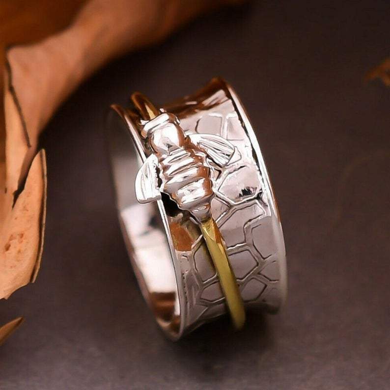 rings Spinner Rings * Honey Bee 925 Sterling Solid Silver Band Boho Thumb - by InishaCreation