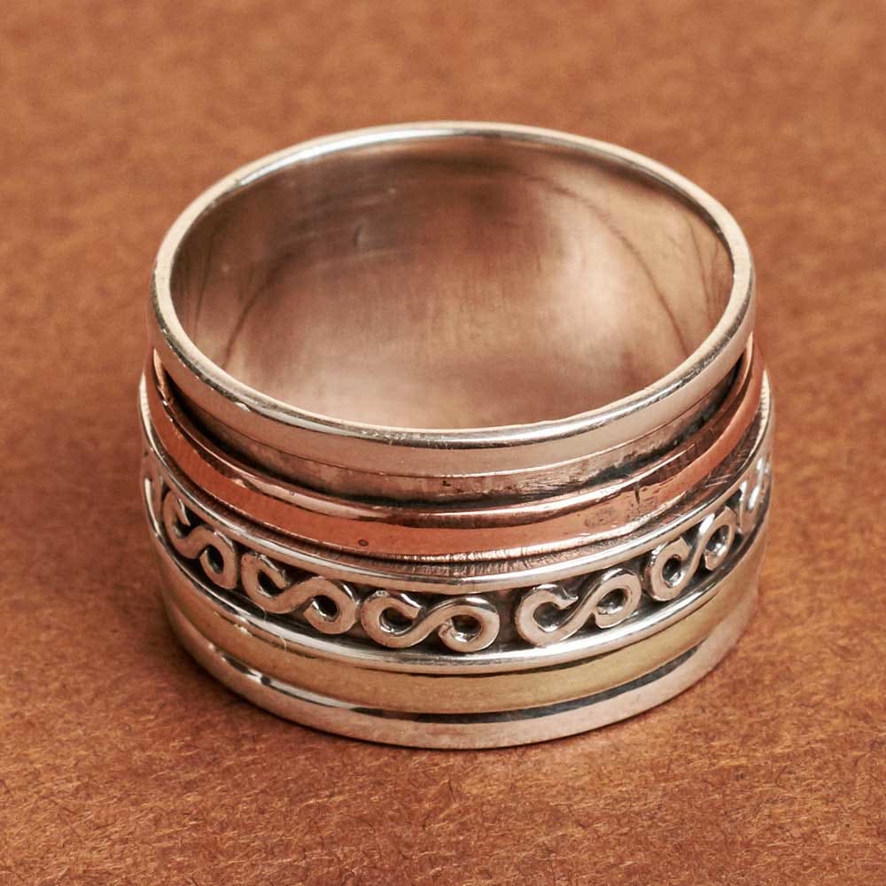 rings Spinner Ring Meditation Spinning Fidget Anxiety Three Band Thumb - by InishaCreation