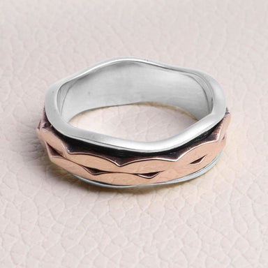 rings Spinner Ring Two Tone Silver Band 925 Sterling Energy Handmade Thumb For Women - by Rajtarang