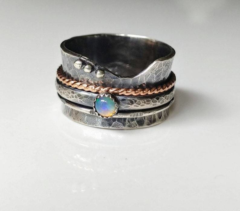 rings Spinner Sterling Silver and Gold filled Ring Meditation Opal Unique Band Gift for her Spinning - by InishaCreation