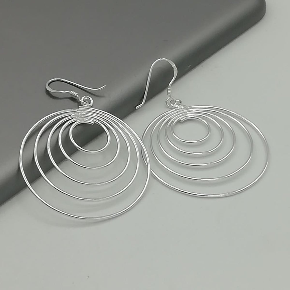Spiral ear danglers | Silver circle earrings | Boho | Circle in | E190 - by OneYellowButterfly