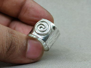 Spiral Ring Band 925 Silver Handmade Bohemian 20mm Wide Meditation Anxiety Swirl Fine - By Paradise