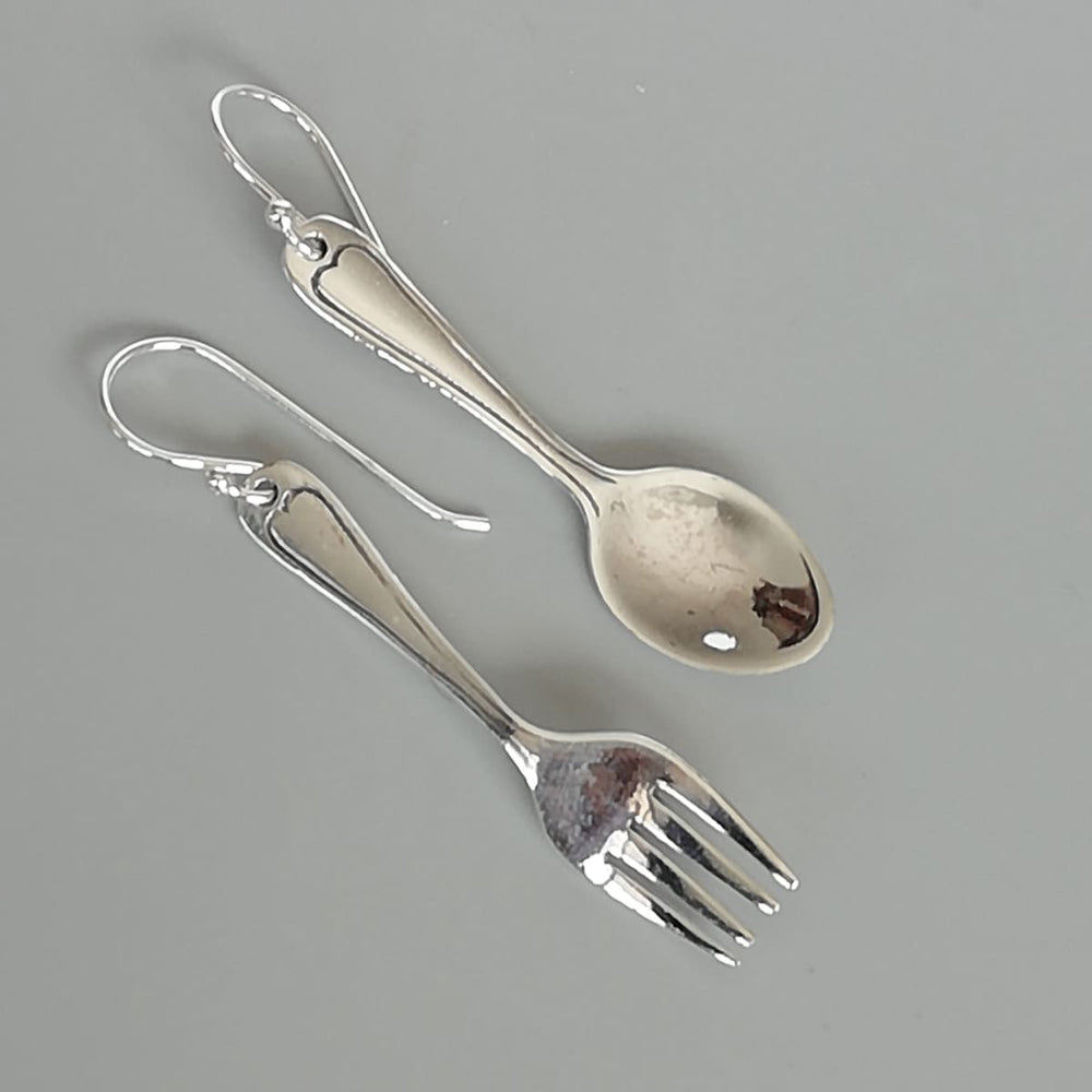 earrings Spoon fork drop | Sterling silver ear dangler | Fun | Silver jewelry | E860 - by OneYellowButterfly