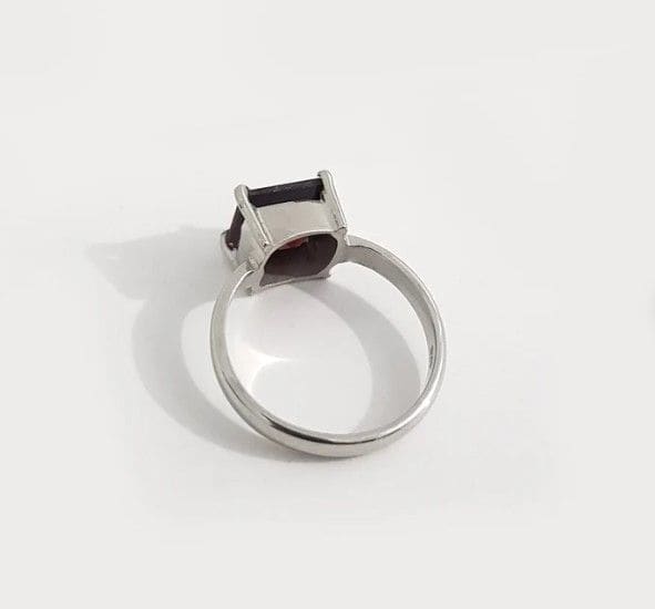 Square Garnet Ring In 925 Sterling Silver-statement Ring-gift For Her-garnet Jewelry-january Birthstone - By Inishacreation