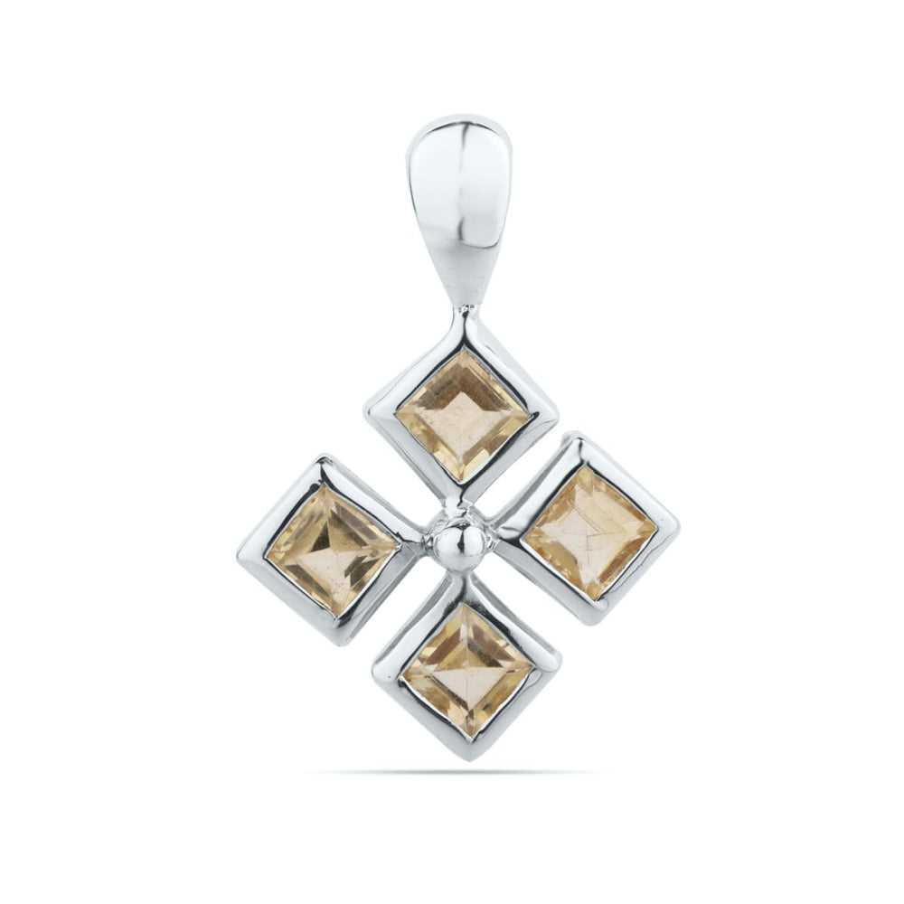 Square Sterling Silver and Yellow Citrine Pendant | Natural Locket pendant Golden Gemstone