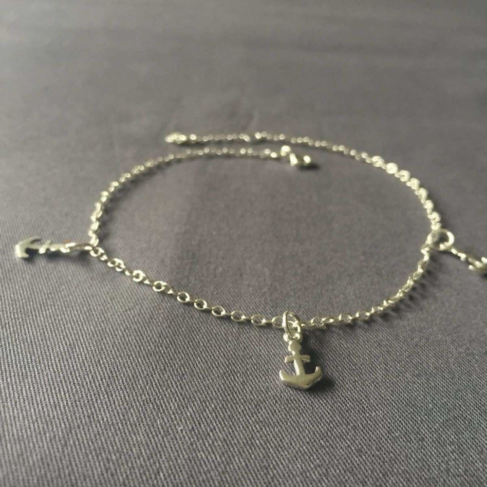 Anklets Sterling silver anklet Anchor charm Nautical Silver foot chain Anklet,(AS 7) - by OneYellowButterfly