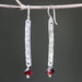 Sterling Silver Bar Earrings With Hammer Textured And Garnet Beads On Hooks Style - By Metal Studio Jewelry