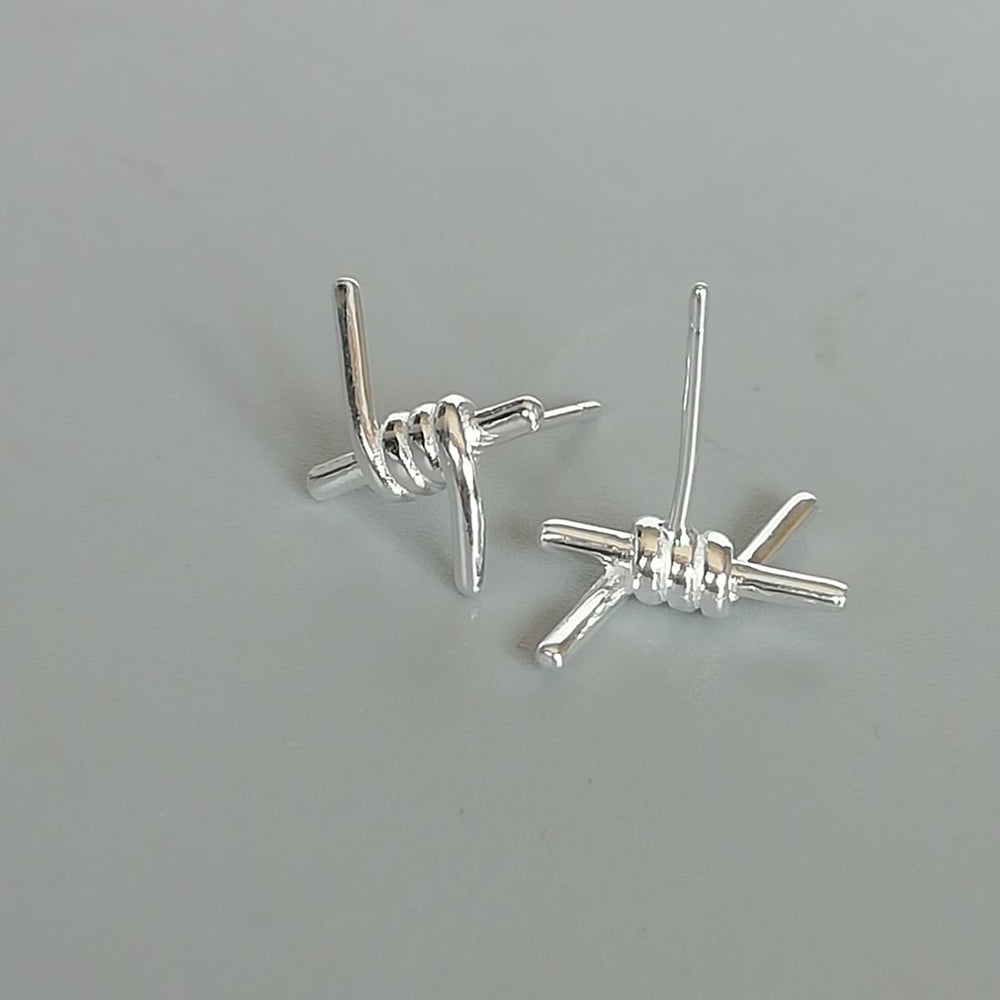 Sterling Silver Barbed Wire Studs | Funky and Hippie Earrings | Fun | E1065 - by Oneyellowbutterfly