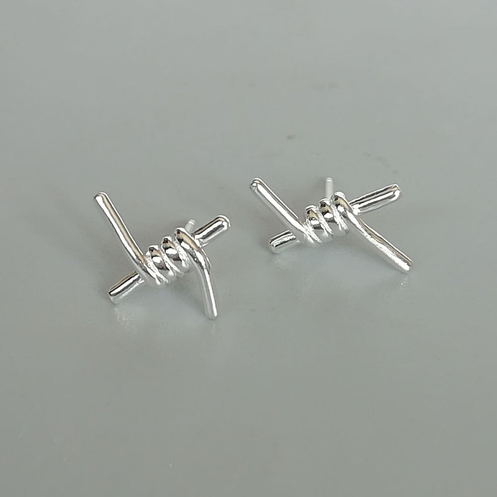 Sterling Silver Barbed Wire Studs | Funky and Hippie Earrings | Fun | E1065 - by Oneyellowbutterfly