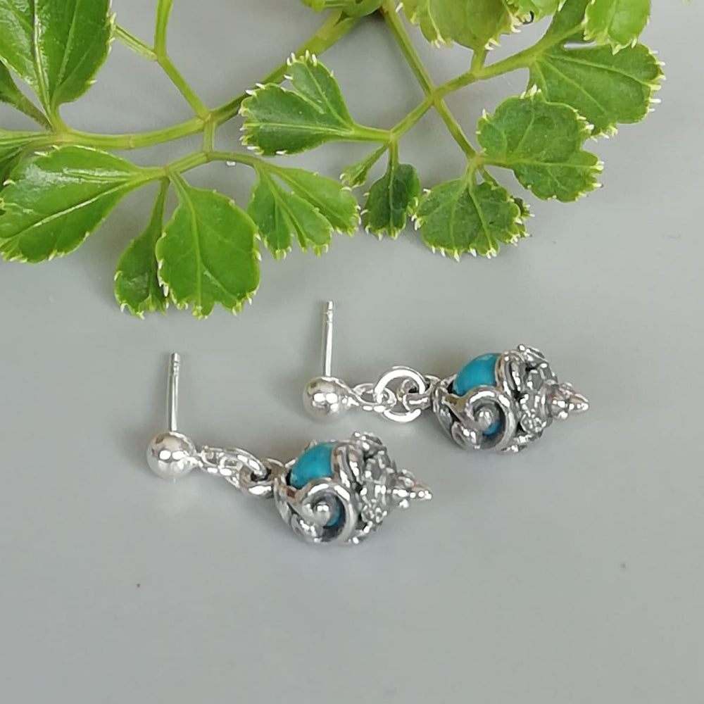 Sterling silver blue earrings | Turquoise | Victorian danglers | Silver | Pretty | Ear | E902 - by OneYellowButterfly
