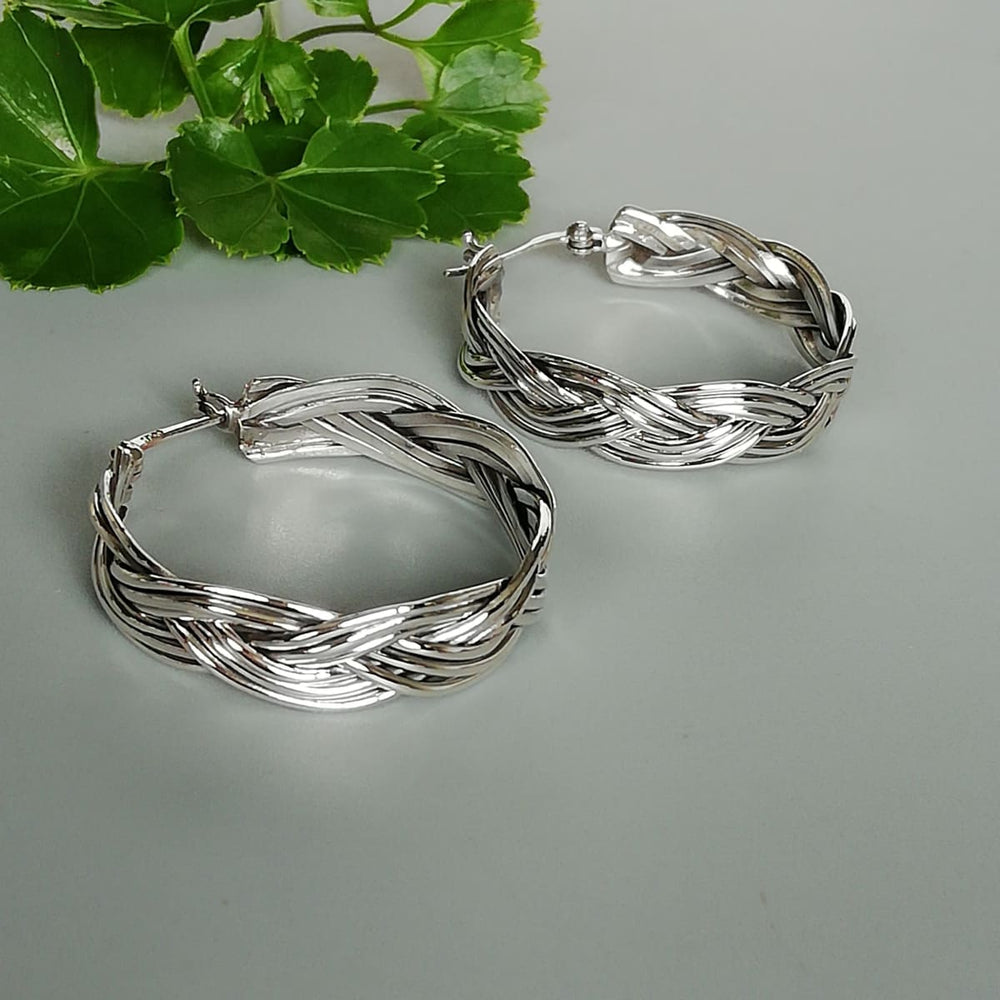 Sterling Silver Braided Hoops | Simple | Silver Ear | Minimalist | Everyday | E974 - by Oneyellowbutterfly