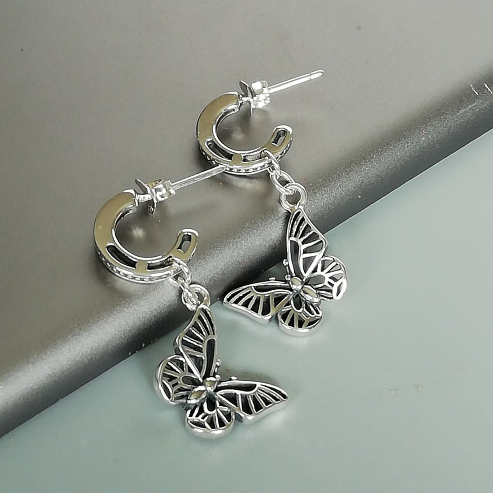 Sterling silver butterfly ear dangler | Butterfly earrings | Ear danglers | E950 - by OneYellowButterfly