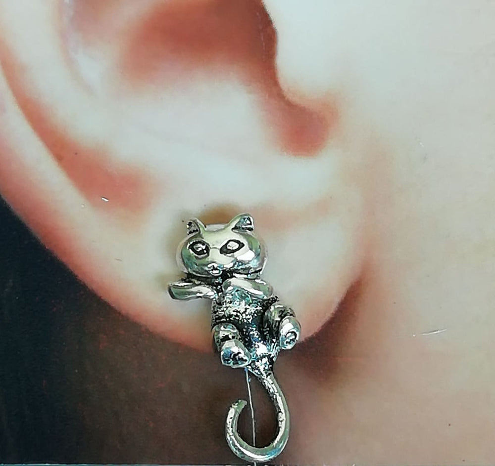 Sterling Silver Cat Ear Jacket | Double side Cuff | front back Studs | Bohemian Earrings | Pet Animal | E940 - by Oneyellowbutterfly