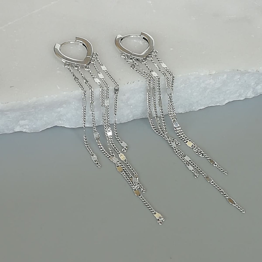Sterling Silver Chain Ear Danglers | Long Egyptian Earrings | Pretty Dangler | E1085 - by Oneyellowbutterfly