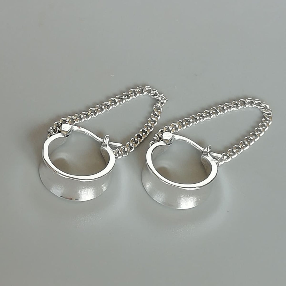 Sterling Silver Chain Hoops | Long | Minimalist Jewelry | E1063 - by Oneyellowbutterfly