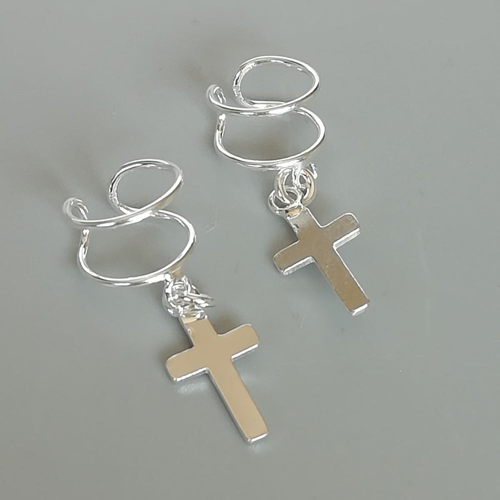 Sterling silver cross ear cuff | Religious charm | Cross earrings | Open ended | Bohemian Cuff | Unisex jewelry | E874 - by 