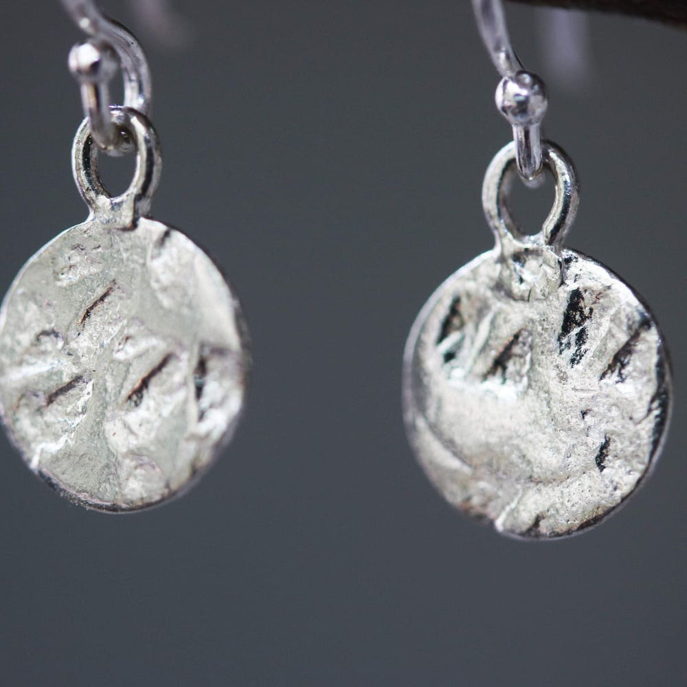 Sterling Silver Discs 8.5 Mm Earrings With Texture And Hangs On Sterling Hook Style - By Metal Studio Jewelry