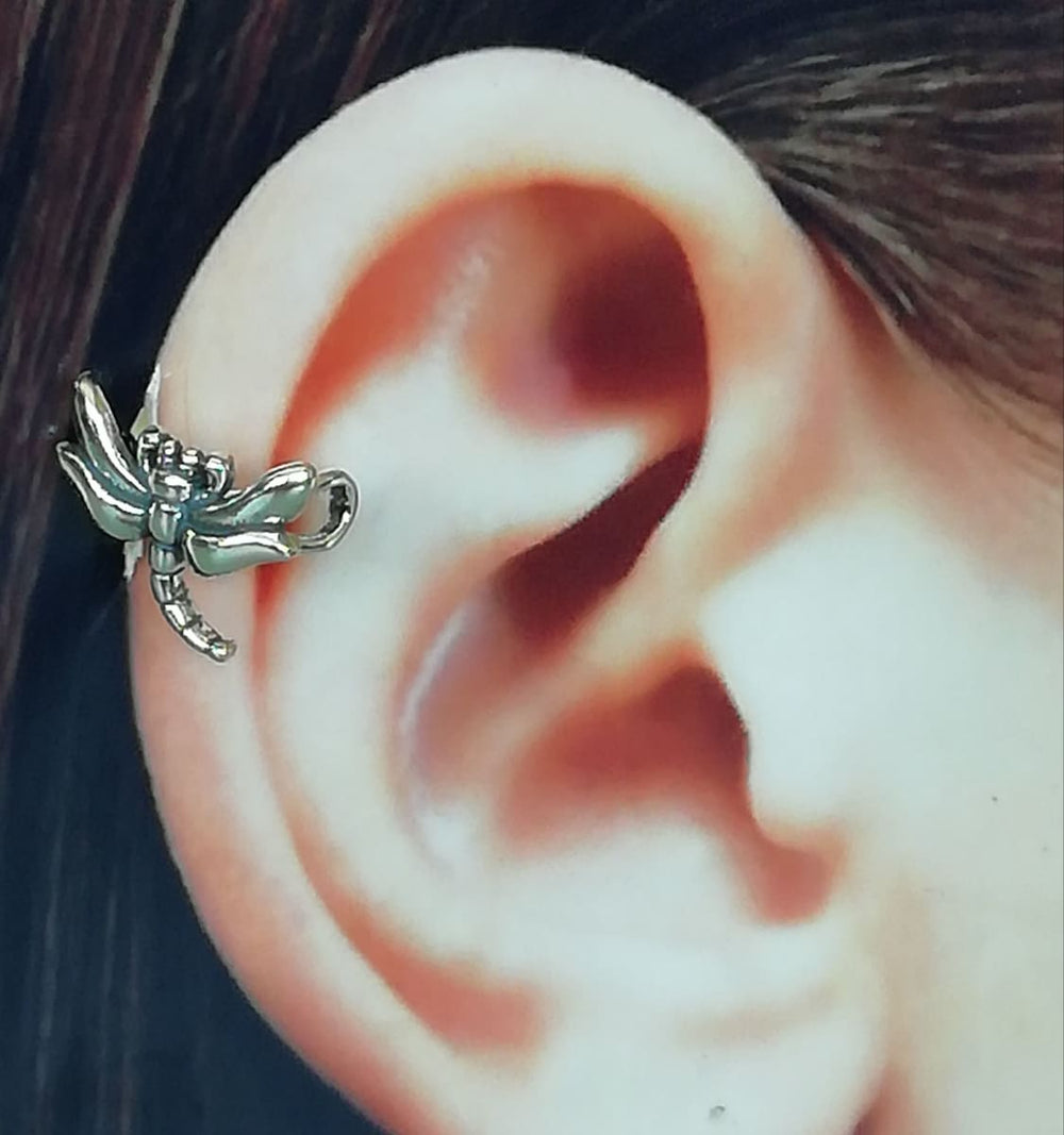 Sterling Silver Dragonfly Ear Cuff | Ear Wrap | 925 | Bug | Punk | Bohemian Cuff | Unisex | E1077 - by Oneyellowbutterfly