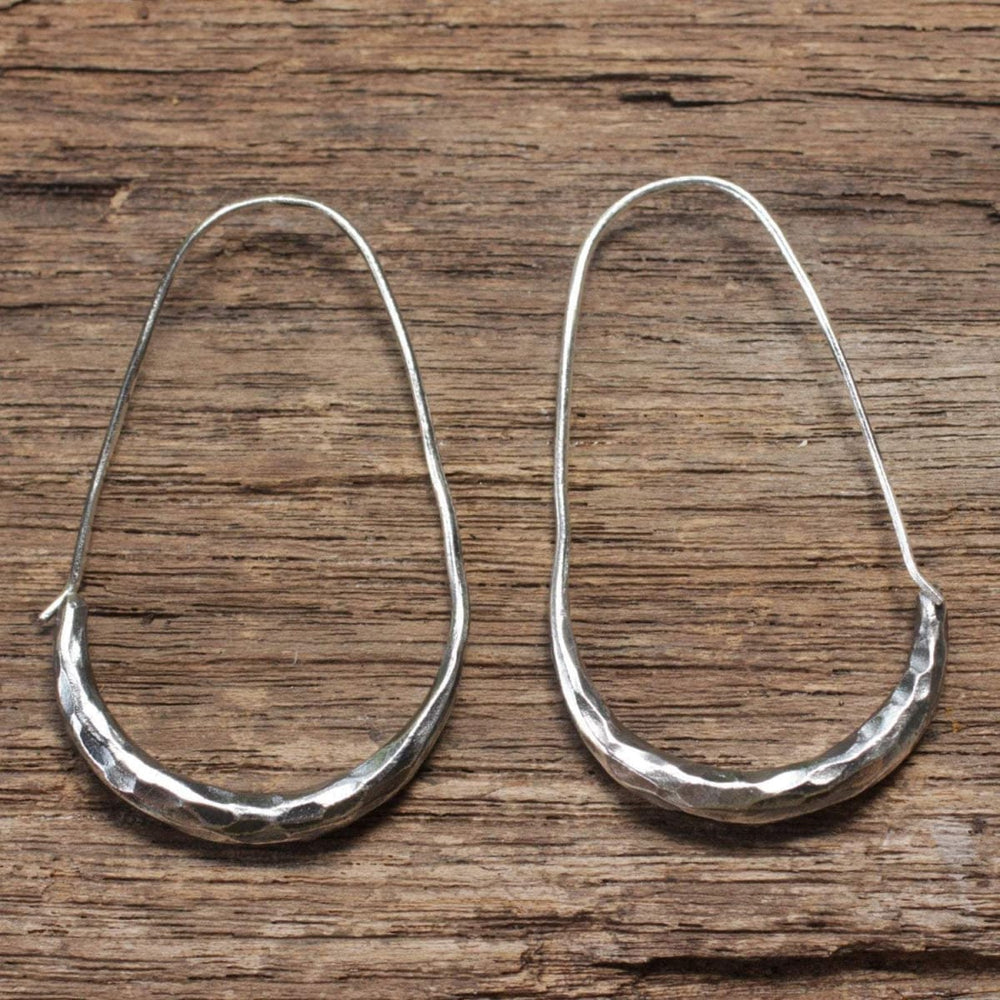 Sterling Silver Drop Earrings Simple Earring Hoop Long Earrings, - By Metal Studio Jewelry
