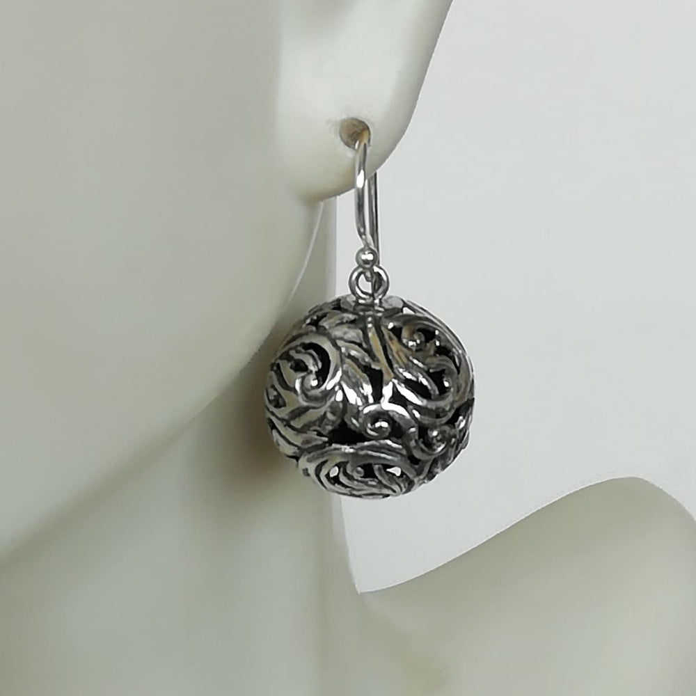 Sterling silver filigree ball danglers | Egyptian earrings | Statement earring | Bridal jewelry | Pretty | E891 - by OneYellowButterfly