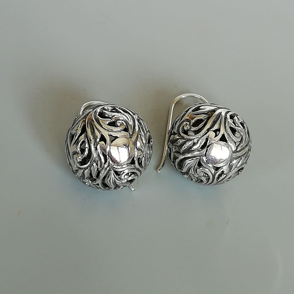 Sterling silver filigree ball danglers | Egyptian earrings | Statement earring | Bridal jewelry | Pretty | E891 - by OneYellowButterfly
