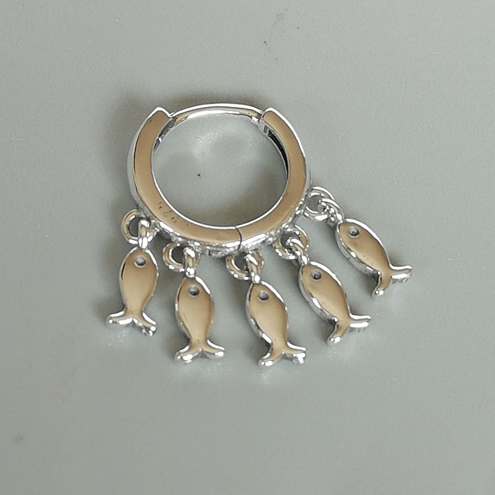 Sterling silver fish charms hoops | 12 mm hoop earrings | Fish ear | Bohemian jewelry | E916 - by OneYellowButterfly