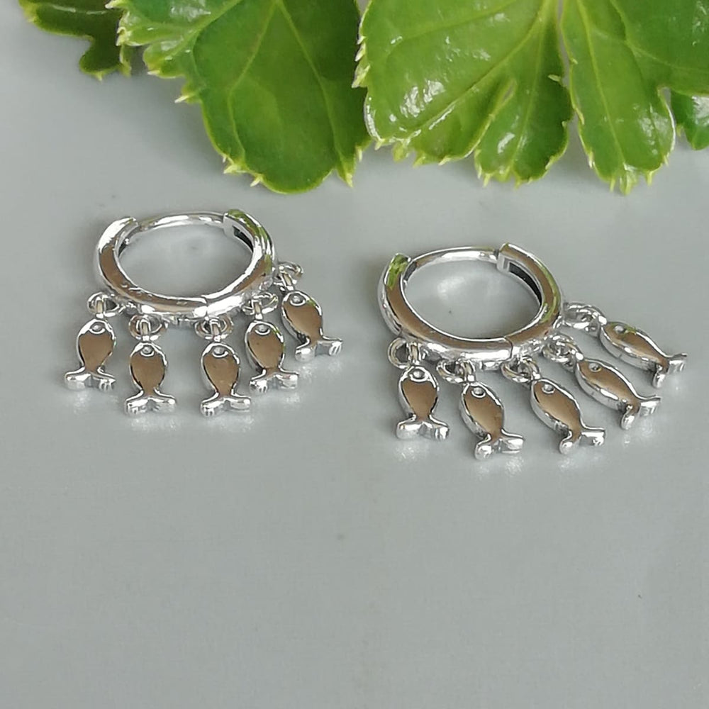 Sterling silver fish charms hoops | 12 mm hoop earrings | Fish ear | Bohemian jewelry | E916 - by OneYellowButterfly