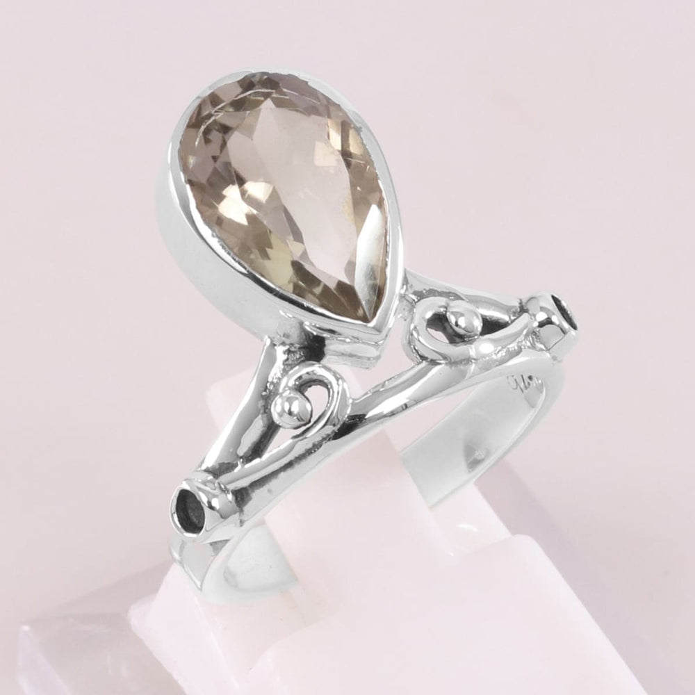 rings Sterling Silver Green Amethyst Ring 925 Teardrop Faceted Designer - by Rajtarang