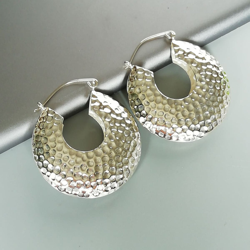 Sterling silver hammered hoops | Egyptian | Large bohemian | Silver jewelry| E969 - by OneYellowButterfly