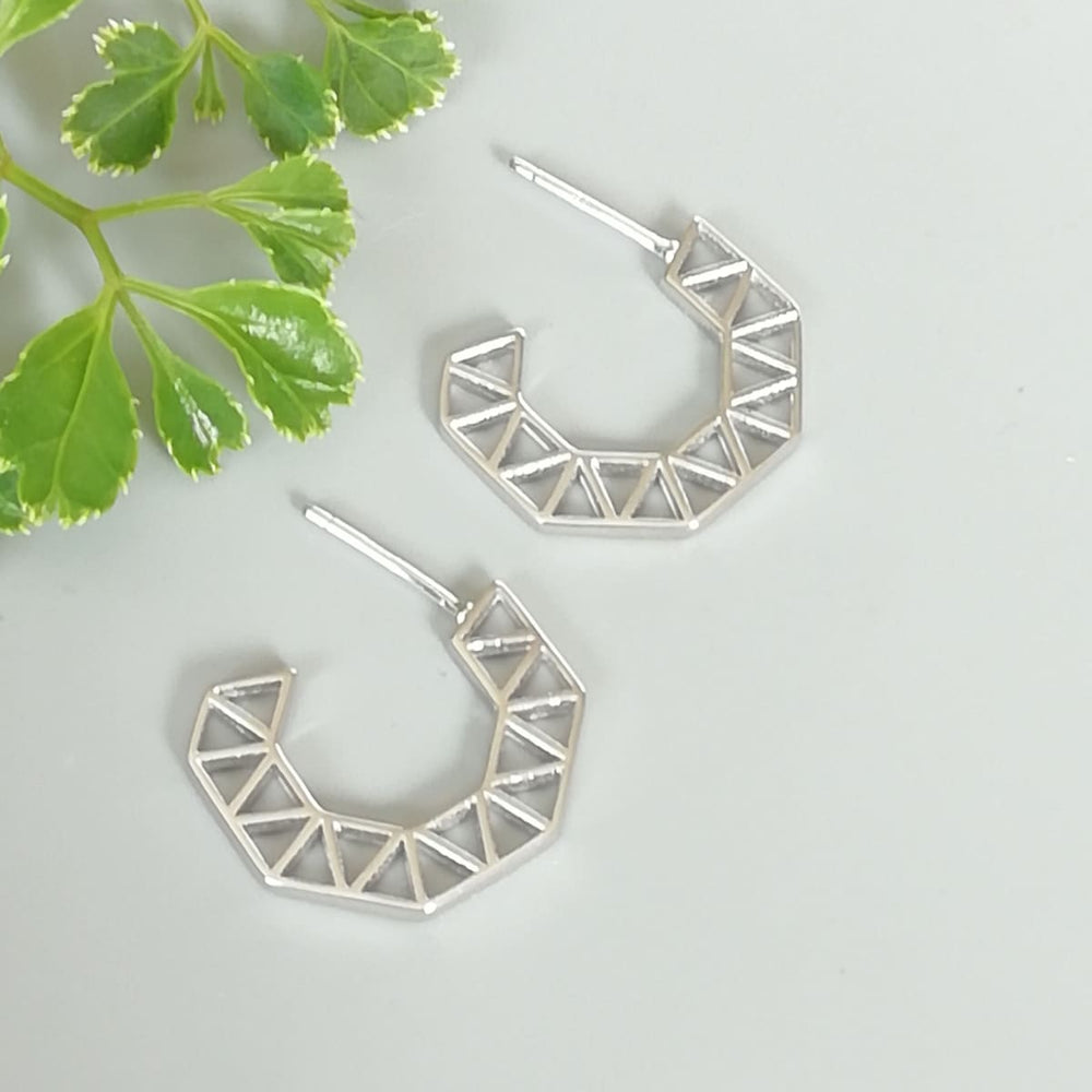 Sterling Silver Hexagon Hoop Studs | Egyptian Earrings | Pretty Gift | Bohemian | 925 Jewelry | E906 - by Oneyellowbutterfly