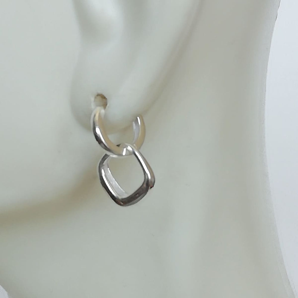 earrings Sterling silver hoop in danglers | Circle square | Double hoops | Body | by OneYellowButterfly