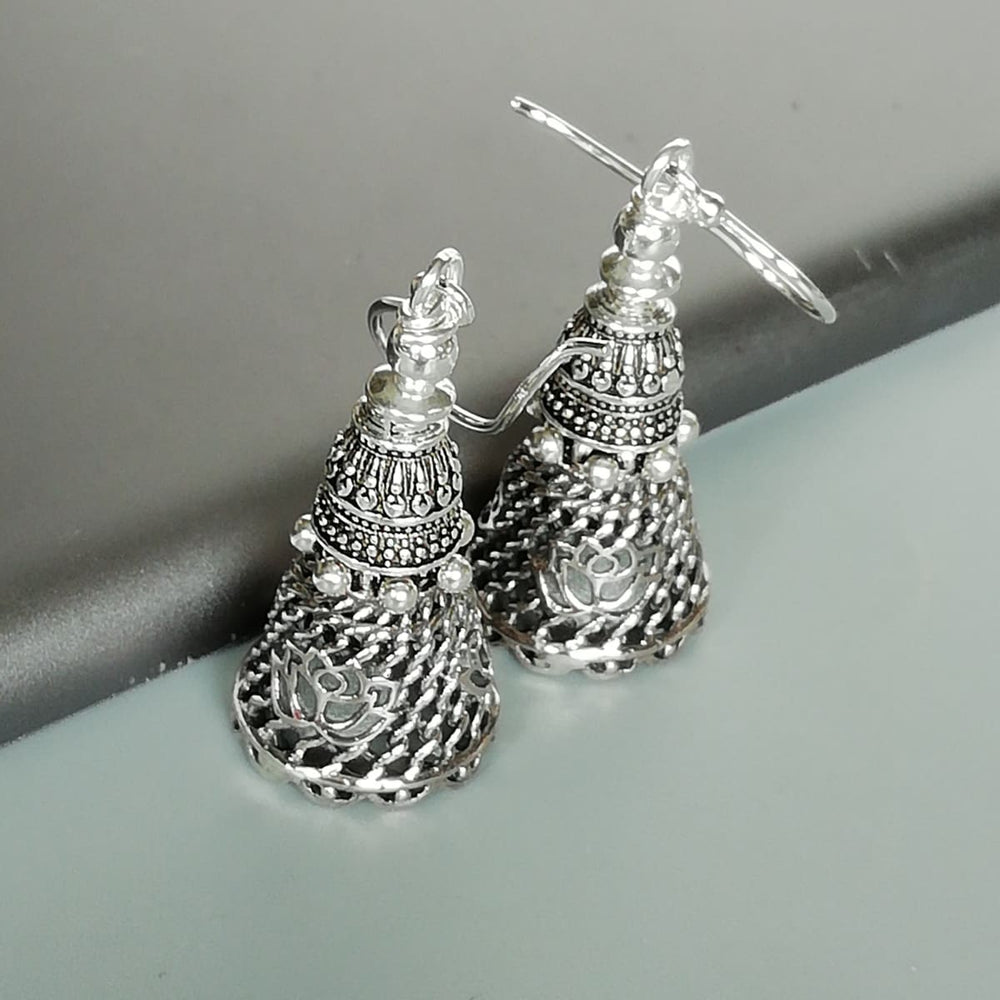 Sterling silver Indian jhumkas | Ethnic earrings | Oxidized ear danglers | Bohemian | E970 - by OneYellowButterfly
