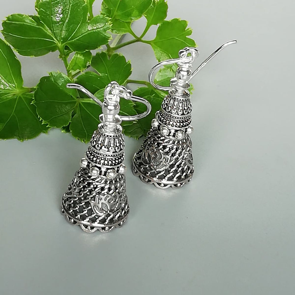 Sterling silver Indian jhumkas | Ethnic earrings | Oxidized ear danglers | Bohemian | E970 - by OneYellowButterfly