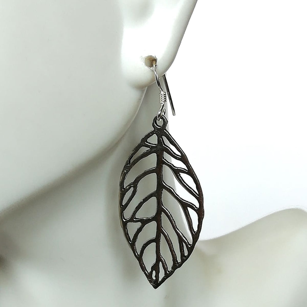 Sterling silver leaves earrings | Boho | Leaf ear danglers | Silver jewelry | Earrings for her | E127 - by OneYellowButterfly