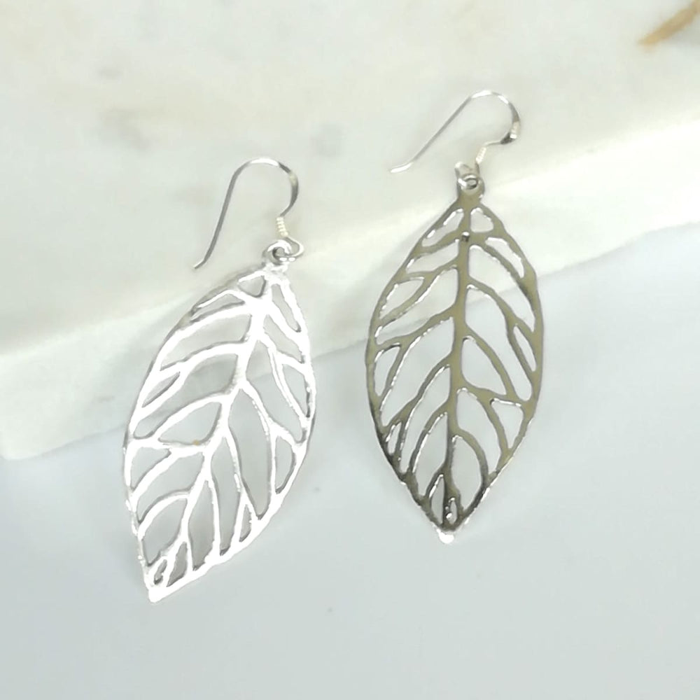 Sterling silver leaves earrings | Boho | Leaf ear danglers | Silver jewelry | Earrings for her | E127 - by OneYellowButterfly