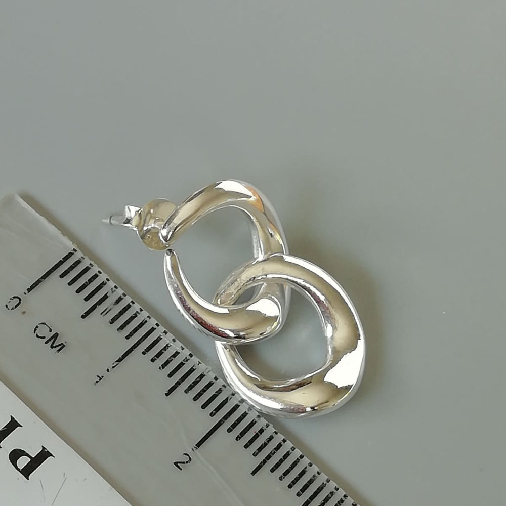 Sterling Silver Link Ear Danglers | Wavy Circle in Earrings | E1055 - by Oneyellowbutterfly