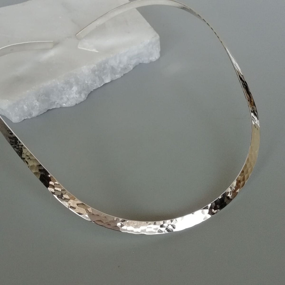 Sterling Silver Neck Torque | Hammered Choker | Silver Necklace | Neck Band | Minimalist Jewelry | Casual | Collar Band | N24 - by 