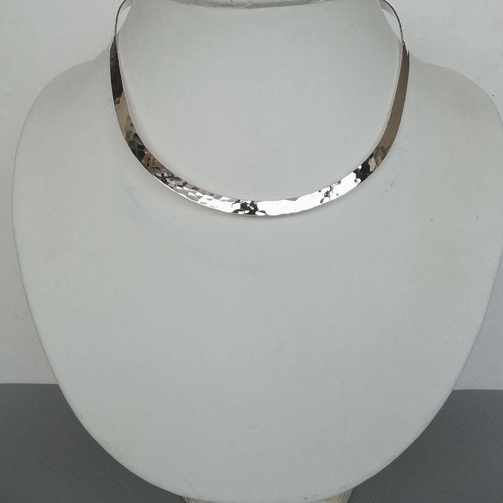 Sterling Silver Neck Torque | Hammered Choker | Silver Necklace | Neck Band | Minimalist Jewelry | Casual | Collar Band | N24 - by 