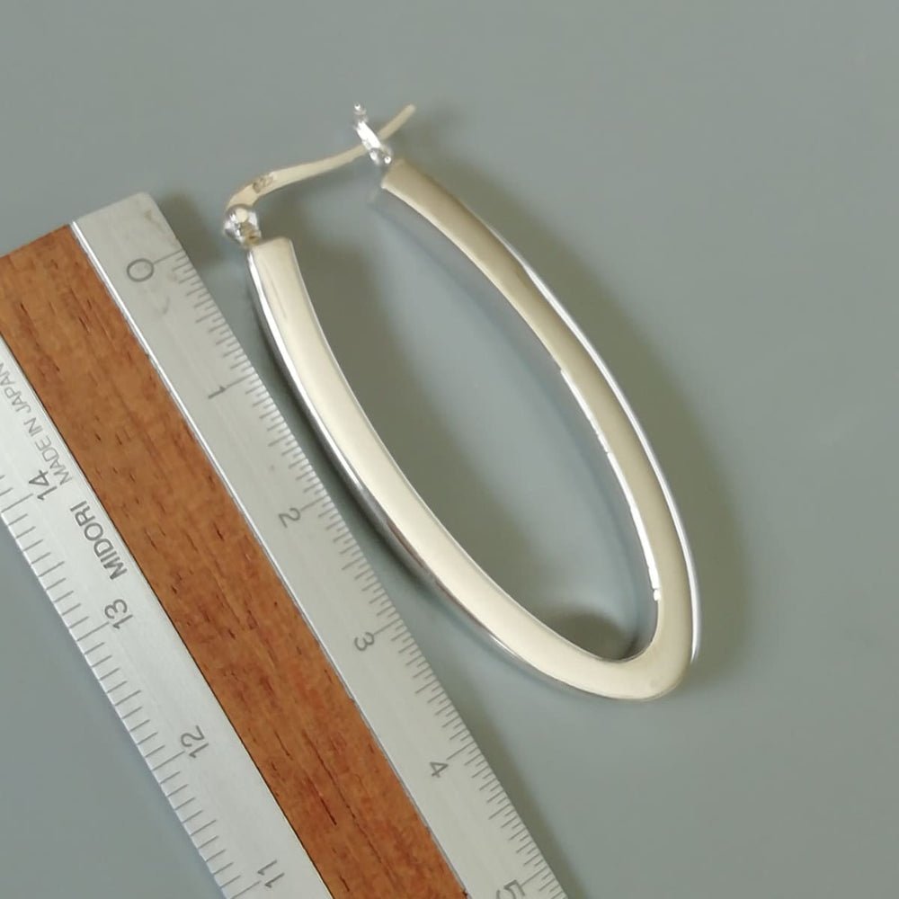 Sterling Silver Oval Hoops | Long | Casual | Minimalist Jewelry | Hoop Earrings | Silver | Gift Ear | E1105 - by Oneyellowbutterfly