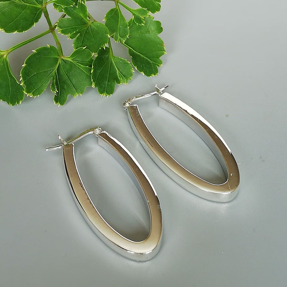 Sterling Silver Oval Hoops | Long | Casual | Minimalist Jewelry | Hoop Earrings | Silver | Gift Ear | E1105 - by Oneyellowbutterfly