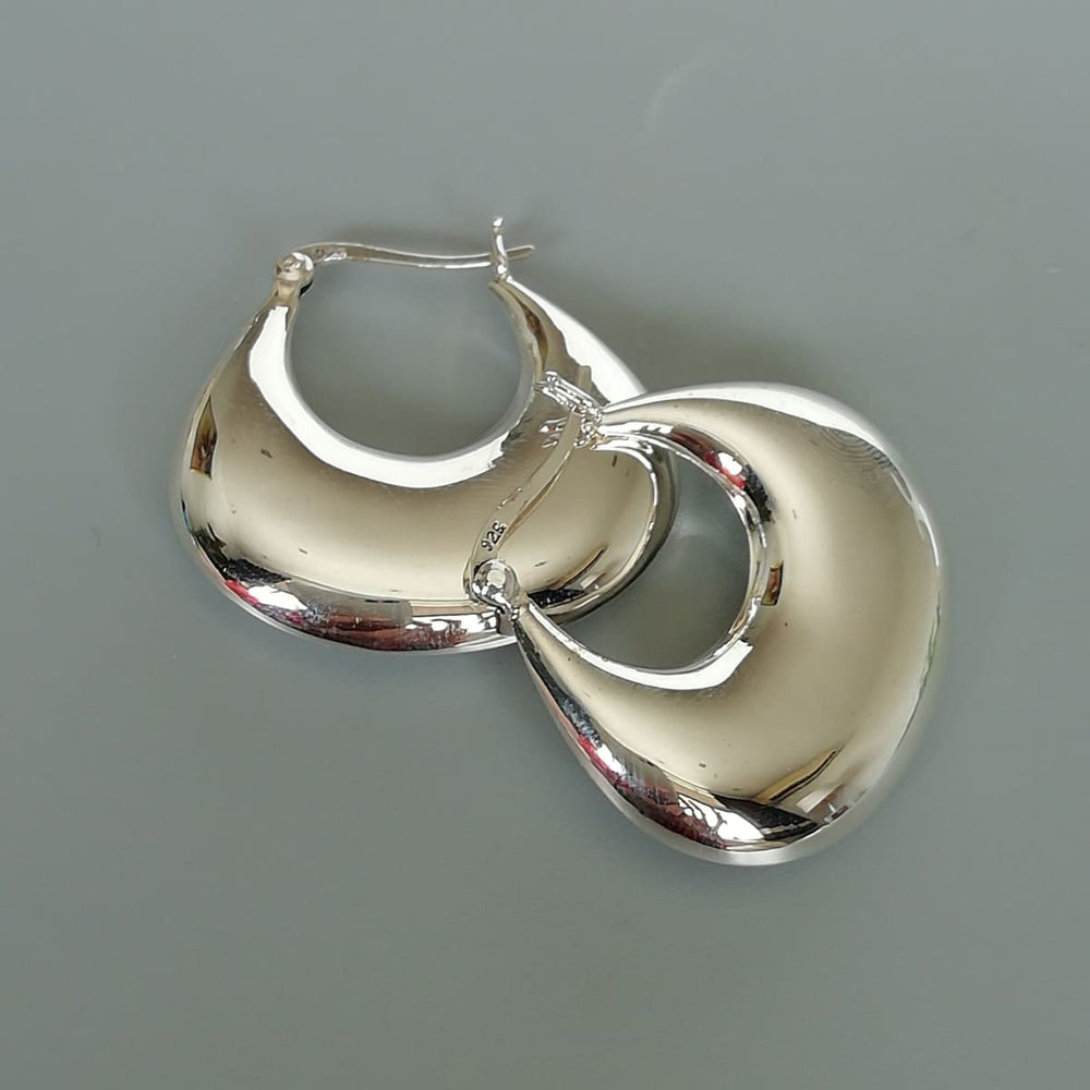 Sterling Silver Puffed Hoop | 30 Mm Crescent Earrings | Silver Jewelry | Minimalist Hoops | Ear | E1104 - by Oneyellowbutterfly